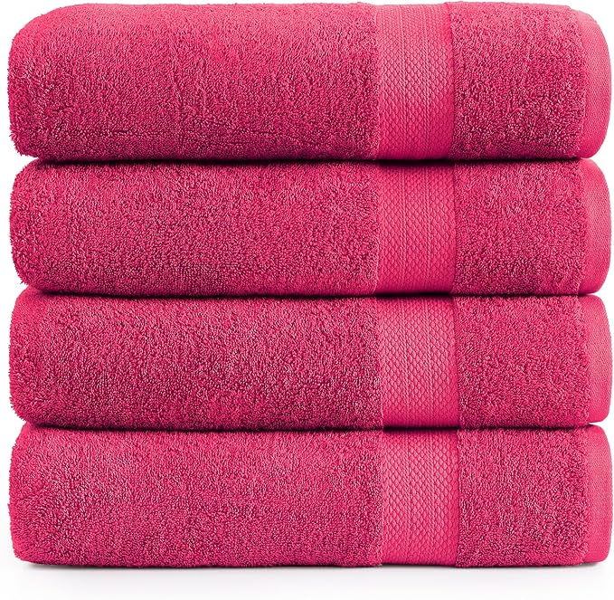 LANE LINEN 100% Cotton Oversized Bath Towels Set of 4 (35"x66") - Ring Spun Cotton Oversized Towels - Quick Dry, Soft & Absorbent Extra Large Bath Towel Set - Dorm Essentials for Girls - Fuchsia