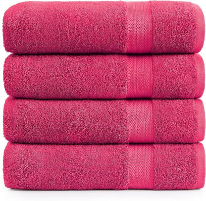LANE LINEN 100% Cotton Oversized Bath Towels Set of 4 (35"x66") - Ring Spun Cotton Oversized Towels - Quick Dry, Soft & Absorbent Extra Large Bath Towel Set - Dorm Essentials for Girls - Fuchsia