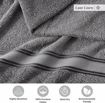 LANE LINEN Luxury Bath Towels Set - 3 Piece Set, 100% Cotton Bathroom Towels, Zero Twist, Quick Dry, Super Absorbent & Soft, 1 Bath Towel, 1 Hand Towel, 1 Wash Cloths - Cool Grey