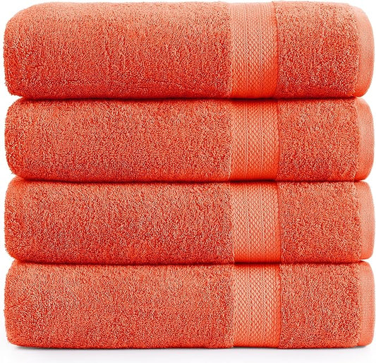 LANE LINEN 100% Cotton 4 Pack Bath Sheets Set (35"x66") - Ring Spun Cotton Extra Large Bath Towels Set - Quick Dry, Soft & Absorbent Oversized Towel Sets - Holds Well After Washing - Tiger Lily