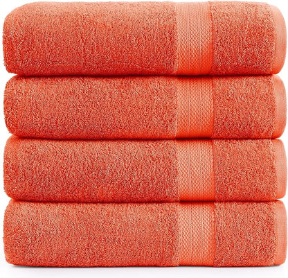 LANE LINEN 100% Cotton 4 Pack Bath Towels (28"x54") - Ring Spun Mercerized Cotton Towels Set for Bathroom - Quick Dry, Soft & Absorbent Large Bath Towel Set - Used for Salon, Spa & Hotel - Tiger Lily