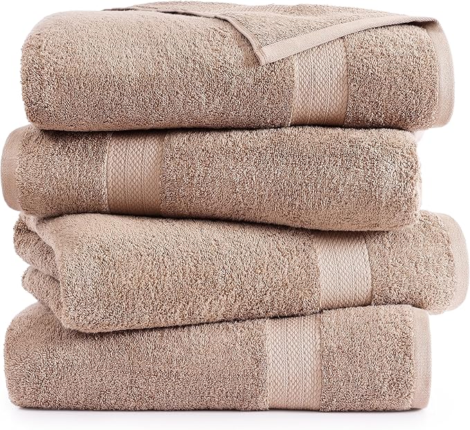 LANE LINEN 100% Cotton Bath Towels Set of 4 (28"x54") - Ring Spun Cotton Bathroom Towel Sets - Quick Dry, Highly Soft & Absorbent Large Shower Towels for Bathroom - Sustainabaly Produced - Taupe