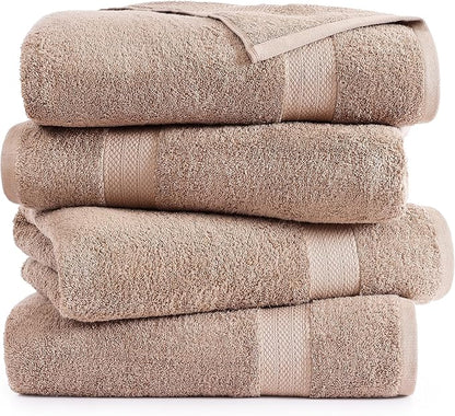 LANE LINEN 100% Cotton Bath Towels Set of 4 (28"x54") - Ring Spun Cotton Bathroom Towel Sets - Quick Dry, Highly Soft & Absorbent Large Shower Towels for Bathroom - Sustainabaly Produced - Taupe