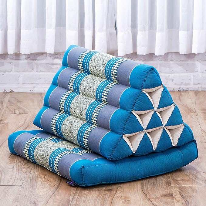 Leewadee 1-Fold Mat with Triangle Cushion – Comfortable TV Pillow, Foldable Mattress with Cushion Made of Kapok, 30 x 20 inches, Light Blue