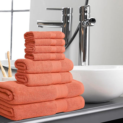 Oakias Premium Towel Set 600 GSM 8 Piece Sea Salt - 100% Ring Spun Cotton Highly Absorbent Towels Set - Super Soft Bathroom Towel Set - Hotel Quality Double Stitched Hem - Ideal for Hotels, Spa, Gyms