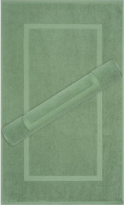 Cotton Paradise 100% Cotton Bath Mats for Bathroom Floor Set of 2 Pack, 20x34 Soft Absorbent Washable Quick Dry Tub Bathmat, Sage Green Towel Bath Mat