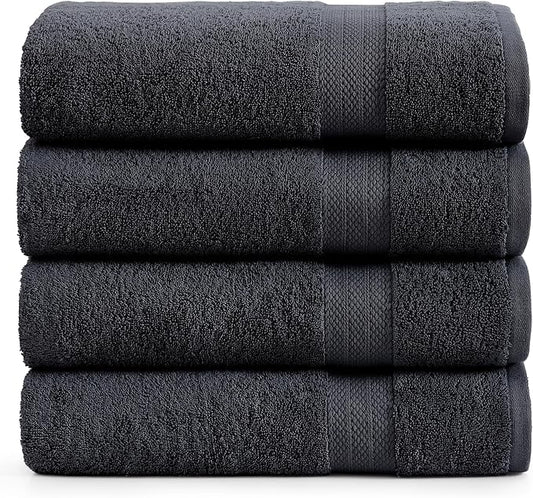 LANE LINEN 100% Cotton Bath Sheets Set of 4 (35"x66") - Ring Spun Cotton Extra Large Bath Towels Sets - Quick Dry, Soft & Absorbent Oversized Towel Set - Pre Shrunk, Fade Resistant - Black Towels