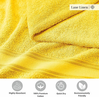 LANE LINEN 100% Cotton Luxury Bath Towel Set - 18 Pieces - Zero Twist, Ultra Soft, Quick Dry & Extra Absorbent - 6 Bath, 6 Washcloths, 6 Bathroom Hand Towels - Machine Wash in Cold Setting - Mimosa