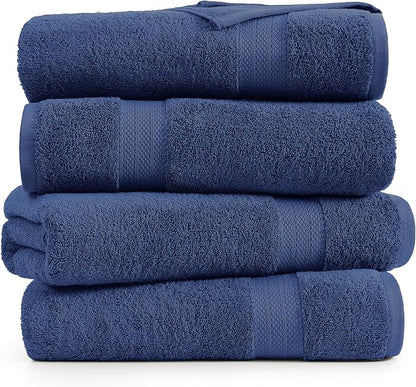 LANE LINEN 100% Cotton 4 Pack Bath Towels (28"x54") - Ring Spun Mercerized Cotton Towels Set for Bathroom - Quick Dry, Soft & Absorbent Large Bath Towel Set - Dorm Essentials for Boys - Navy Blue
