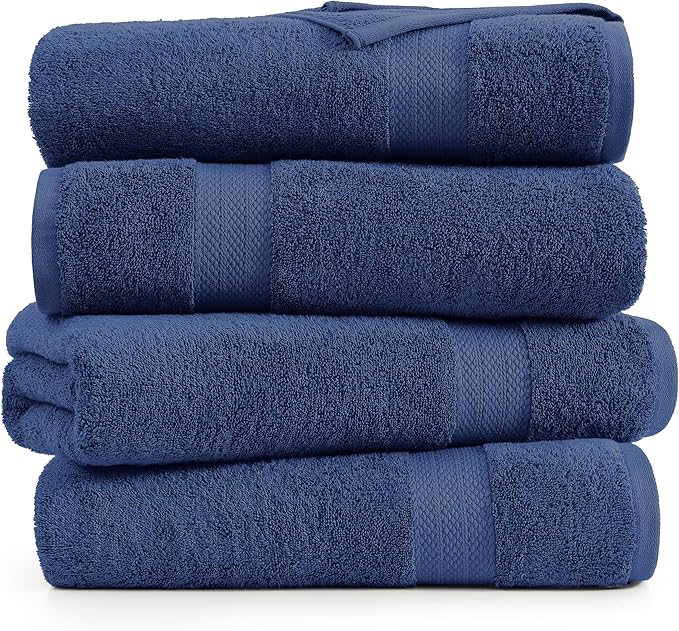 LANE LINEN 100% Cotton 4 Pack Bath Sheets (35"x66") - Ring Spun Cotton Extra Large Bathroom Towels - Quick Dry, Soft & Absorbent Oversized Luxury Bath Towels - Machine Wash in Cold Water - Navy Blue