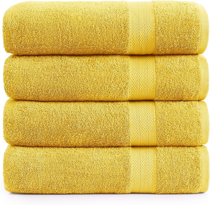 LANE LINEN 100% Cotton Bath Sheets Set of 4 (35"x66") - Ring Spun Cotton Extra Large Bath Towels Set - Quick Dry, Soft & Absorbent Oversized Towel Sets - Holds Well After Multiple Washes - Mimosa