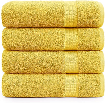 Lane Linen 100% Cotton Bath Towels Pack of 4 (28"x54") - Ring Spun Mercerized Cotton Bathroom Towel Set - Quick Drying, Extra Soft & Absorbent Yellow Bath Towels - Suitable for All Skin Types - Mimosa