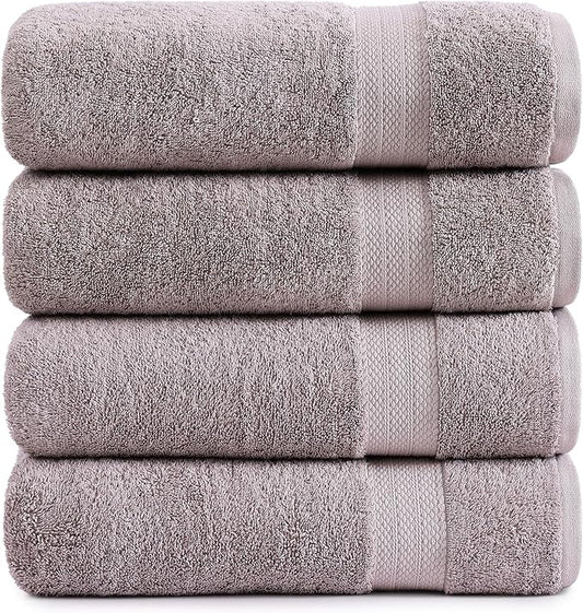 LANE LINEN 100% Cotton Bath Sheets Set of 4 (35"x66") - Ring Spun Cotton Extra Large Bath Towels Sets - Quick Dry, Soft & Absorbent Oversized Grey Towels Set - Pre Shrunk, Fade Resistant - Platinum