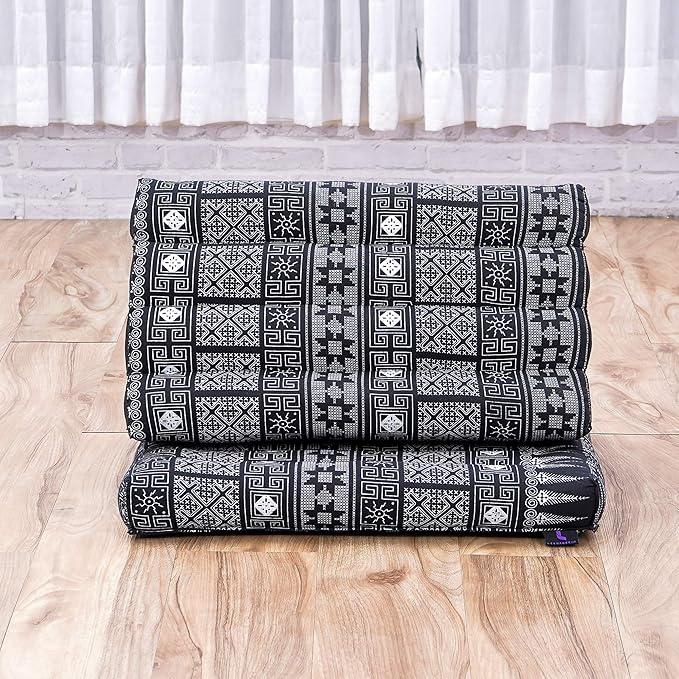 Leewadee 1-Fold Mat with Triangle Cushion – Comfortable TV Pillow, Foldable Mattress with Cushion Made of Kapok, 30 x 20 inches, Black