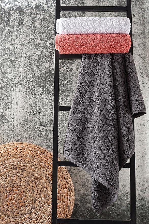 BAGNO MILANO Turkish Bath Towels, Soft Plush Jacquard Luxury Bath Towels, Quick Dry Towel Set (Black, 3 pcs Towel Set)