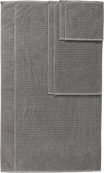 Texere 100% Organic Cotton Diamond Jacquard 700 GSM Luxury Bath Towel Sets - 2 Ultra Soft, Large Bath Towels, 2 Hand Towels, 2 Washcloths (Diamond, Cathedral Gray, 6 Piece)