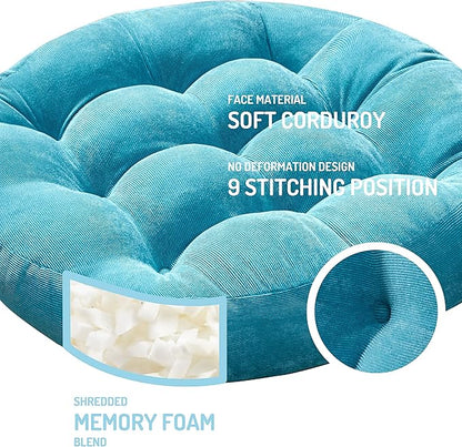 Meditation Floor Pillow Set of 2, Round Large Pillows Seating for Adults, Tufted Corduroy Thick Cushion for Living Room Tatami, Turquoise, 22 Inch'2 Count (Pack of 1)
