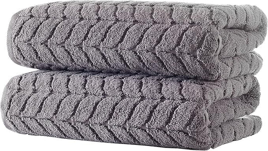BAGNO MILANO Turkish Bath Towels, Soft Plush Jacquard Luxury Bath Towels, Quick Dry Towel Set (Grey, 2 pcs Bath Towel Set)