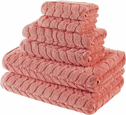 BAGNO MILANO Turkish Bath Towels, Soft Plush Jacquard Luxury Bath Towels, Quick Dry Towel Set (Coral Red, 6 pcs Towel Set)