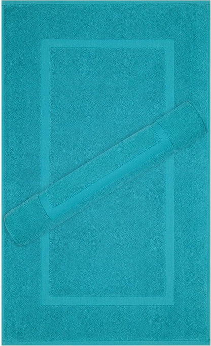 Cotton Paradise 100% Cotton Bath Mats for Bathroom Floor Set of 2 Pack, 20x34 Soft Absorbent Washable Quick Dry Tub Bathmat, Aqua Towel Bath Mat