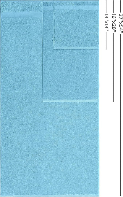 American Veteran Towel, 100% Cotton Turkish 6 Piece Towel Set Luxury Towels Set of 6 for Bathroom Essentials, 2 Bath Towels 2 Hand Towels 2 Washcloths, Sky Blue