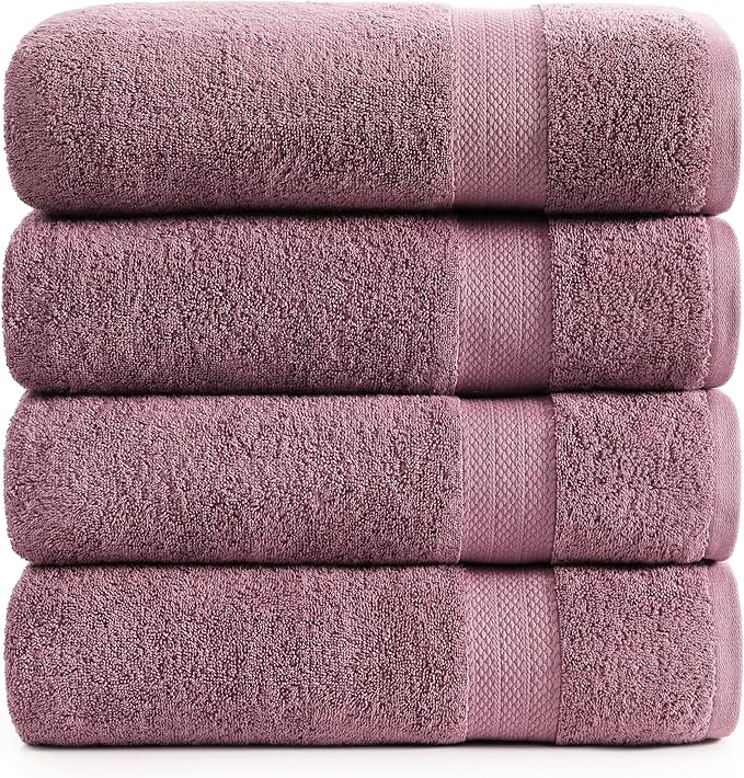 LANE LINEN 100% Cotton Large Bath Towels Set of 4 (28"x54") - Ring Spun Mercerized Cotton Bathroom Towel 4 Pack - Quick Dry, Soft & Absorbent Large Towels Set - Oeko Tex Certified - Wishful Mauve