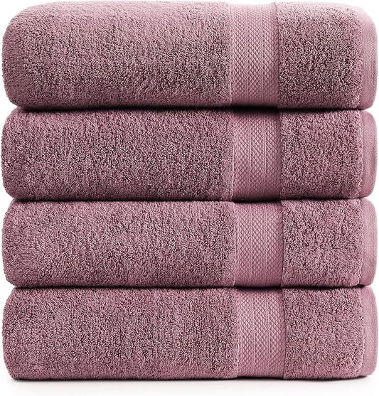 LANE LINEN 100% Cotton Large Bath Towels Set of 4 (28"x54") - Ring Spun Mercerized Cotton Bathroom Towel 4 Pack - Quick Dry, Soft & Absorbent Large Towels Set - Oeko Tex Certified - Wishful Mauve