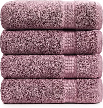 LANE LINEN 100% Cotton Bath Sheets 4 Pack (35"x66") - Ring Spun Cotton Extra Large Bath Towels Set - Quick Dry, Soft & Absorbent Oversized Towel Set - Holds Well After Multiple Washes - Wishful Mauve