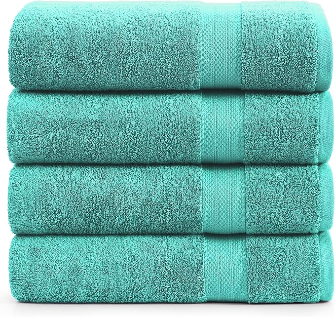Lane Linen 100% Cotton Oversized Bath Towels Set of 4 (35"x66") - Ring Spun Cotton Oversized Luxury Towels - Quick Dry, Soft & Absorbent Extra Large Bath Towel Sets - Remains Soft after Washing - Teal