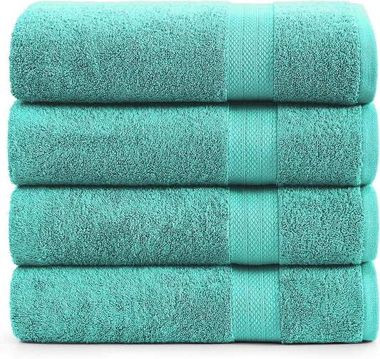 Lane Linen 100% Cotton Oversized Bath Towels Set of 4 (35"x66") - Ring Spun Cotton Oversized Luxury Towels - Quick Dry, Soft & Absorbent Extra Large Bath Towel Sets - Remains Soft after Washing - Teal