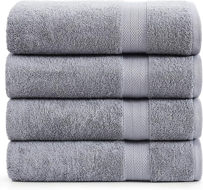 LANE LINEN 100% Cotton Bath Towels Set of 4 (28"x54") - Ring Spun Mercerized Cotton Extra Large Bathroom Towel Sets - Quick Dry, Soft & Absorbent Grey Towels Set - Pre Shrunk, Fade Resistant - Grey