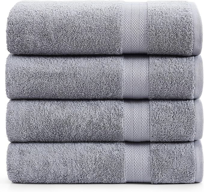 LANE LINEN 100% Cotton Bath Sheets Set of 4 (35"x66") - Ring Spun Cotton Extra Large Bath Towels Sets - Quick Dry, Soft & Absorbent Oversized Shower Towel Sets - Sustainabaly Produced - Space Grey
