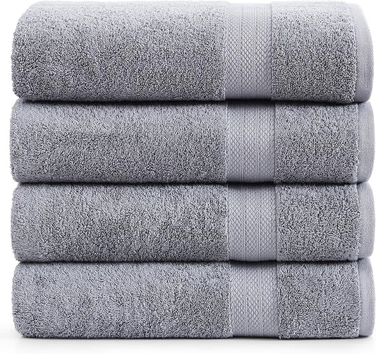 LANE LINEN 100% Cotton Bath Sheets Set of 4 (35"x66") - Ring Spun Cotton Extra Large Bath Towels Sets - Quick Dry, Soft & Absorbent Oversized Shower Towel Sets - Sustainabaly Produced - Space Grey