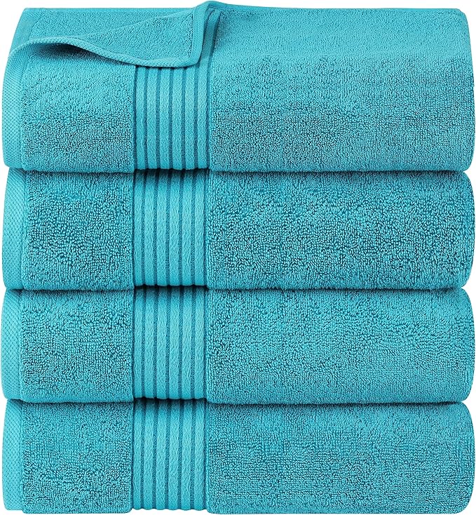 Utopia Towels 4 Pack Bath Towels Set, 27 by 54 Inches, 100% Ring Spun Cotton, Quick Dry, Highly Absorbent, Soft Feel Towels, Perfect for Daily Use, Turquoise