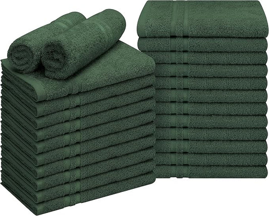 Utopia Towels Cotton Bleach Proof Salon Towel 16 by 27 inches, Bleach Safe Gym 100% Cotton Hand Towel, 24 Pack, Forest Green