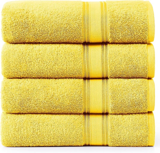 LANE LINEN 100% Cotton Bath Towels Pack of 4 (28"x54") - Zero Twist, Mercerized Cotton Bathroom Towel Set - Quick Dry, Extra Soft & Absorbent Yellow Bath Towels - Suitable for All Skin Type - Mimosa